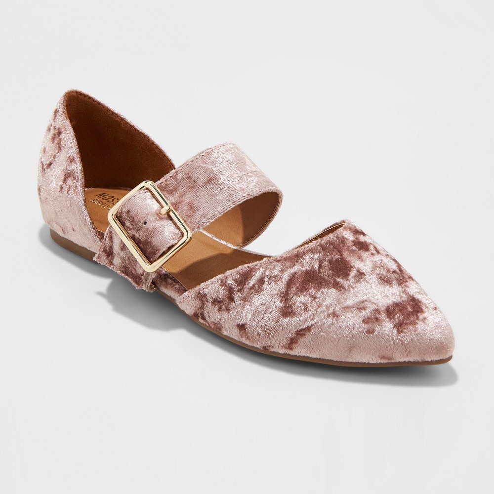 Pink Velvet Pointed Toe Ballerina Flats
